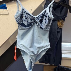 Light Blue Girls' Velvet Accent Leotard - Kids